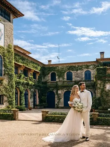 Terrace and formal gardens of Casa de Santa Clotilde historic wedding estate, Lloret de Mar, Costa Brava Spain