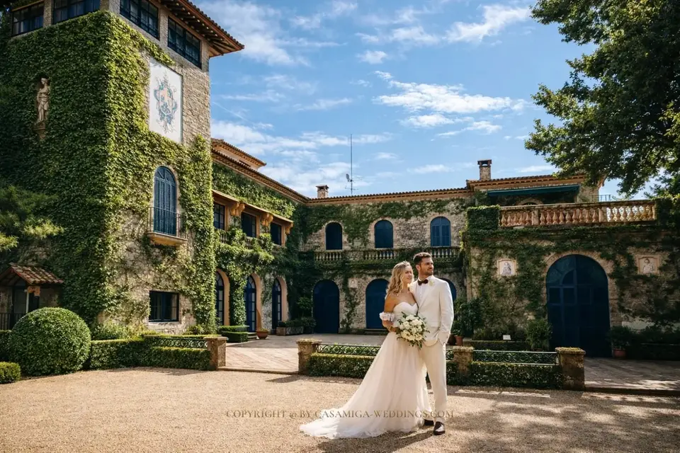 Terrace and formal gardens of Casa de Santa Clotilde historic wedding estate, Lloret de Mar, Costa Brava Spain