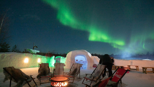 Northern Lights tour in Levi, Lapland, in Snow Igloo Park with Scandinavian Travel Group. Experience Polarman's Camp and Snow Igloo Park: An Enchanting Arctic Adventure

Welcome to Polarman's Camp and Snow Igloo Park, an exclusive haven just outside Levi, Finland (Lapland), where the magic of the Northern Lights and the charm of a Snow Igloo Park await you. Escape the tourist buzz and immerse yourself in a serene atmosphere with an unobstructed Northern horizon view, a panoramic 360⁰ sky view, minimal light pollution, and a cozy Aurora dome shelter!