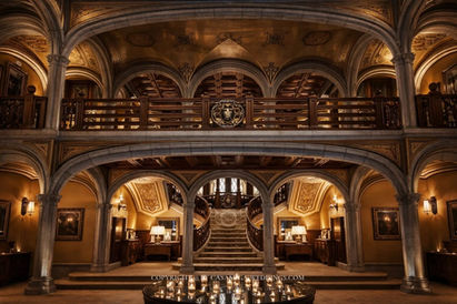 Historic library interior with ornate shelving at Bell Recó estate, Argentona, Maresme, near Barcelona Spain