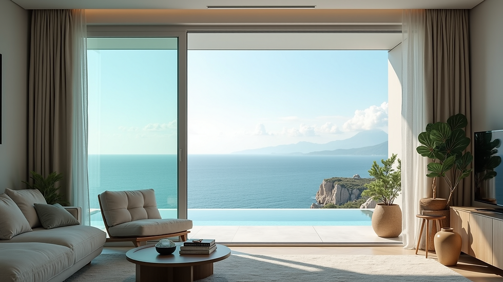High angle view of a luxury apartment with sea view