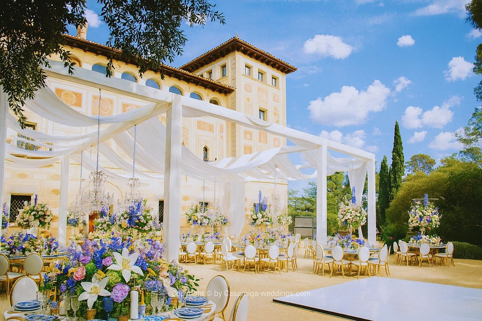 Luxury wedding Barcelona modernist venue setup by Casamiga Weddings