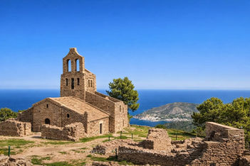 Historic Remei Chapel ceremony setting at Castell Empordà castle, La Bisbal d'Empordà, Girona Spain