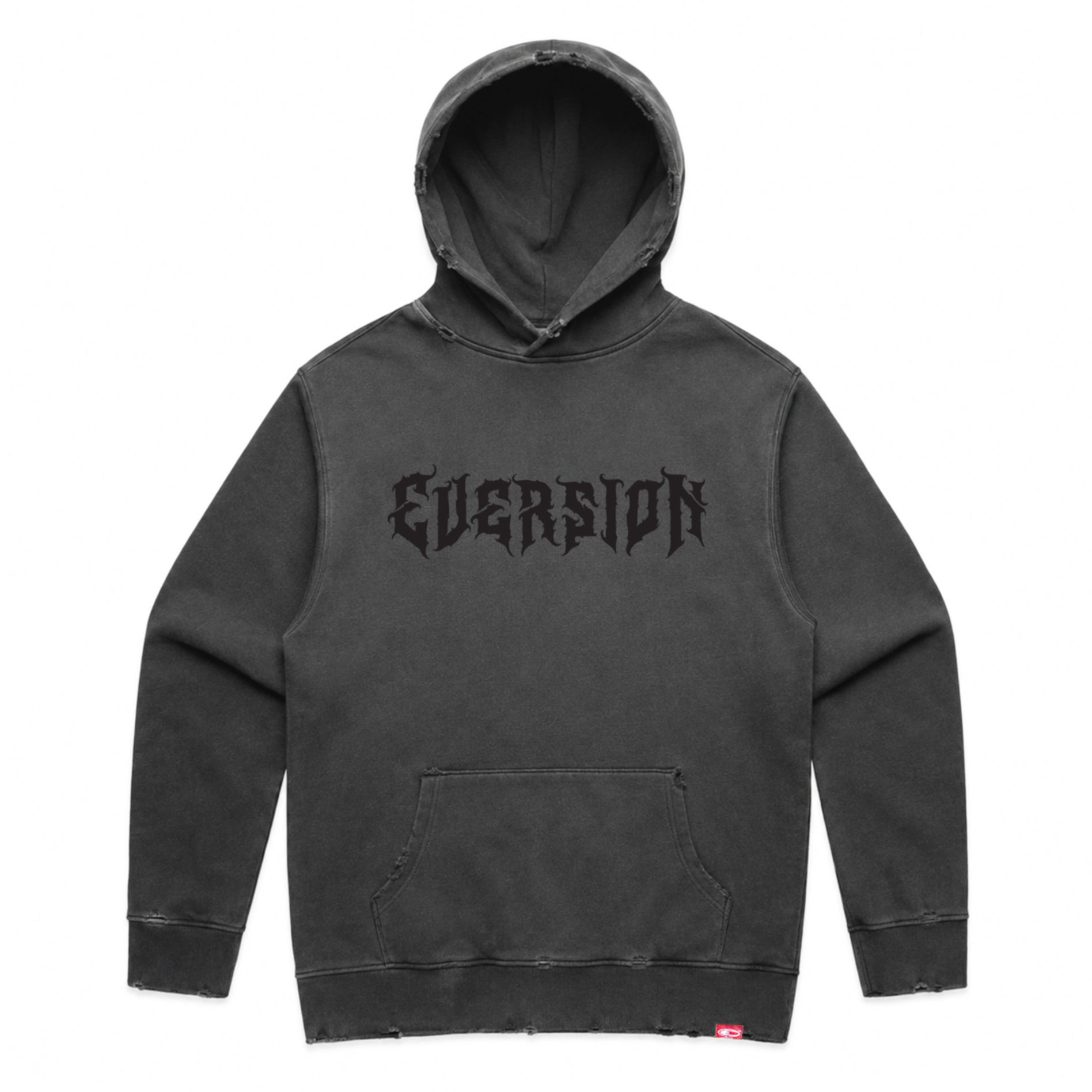 Dark Script Distressed Hoodie - Faded Black