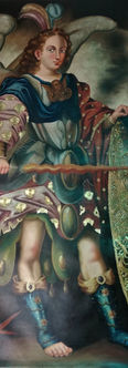Pintura cusqueña replica del arcangel San Miguel, de Calamarca. Medida1.20m por 0.80m