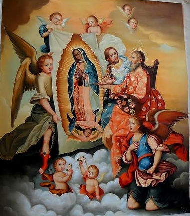La santisima trinidad pintando a la Virgen Guadalpue