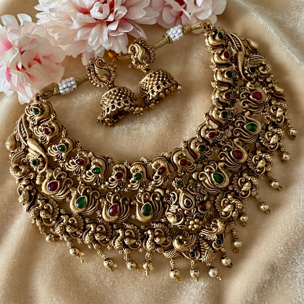 Nakshi Peacock Bridal Necklace Set