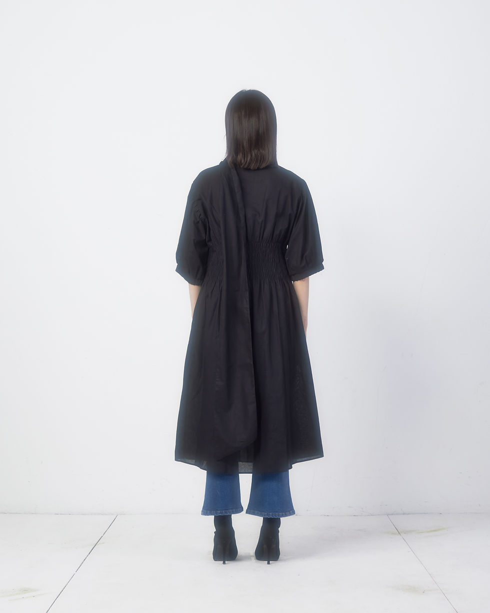 Thumbnail: Linen Cotton Dress with Blue-vein Stone Trims