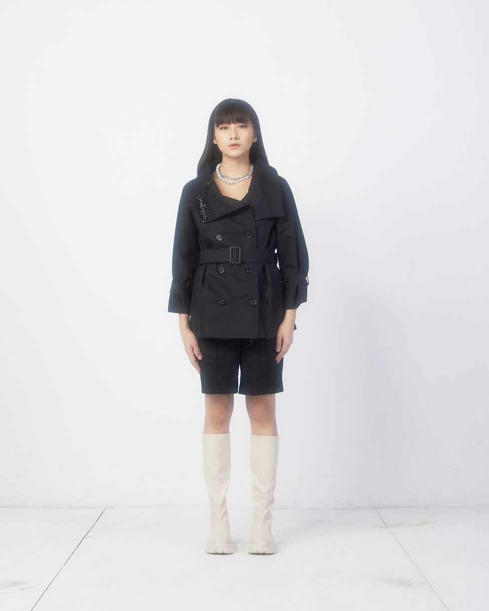 Thumbnail: Black Short Trench Coat with Crystal Trims