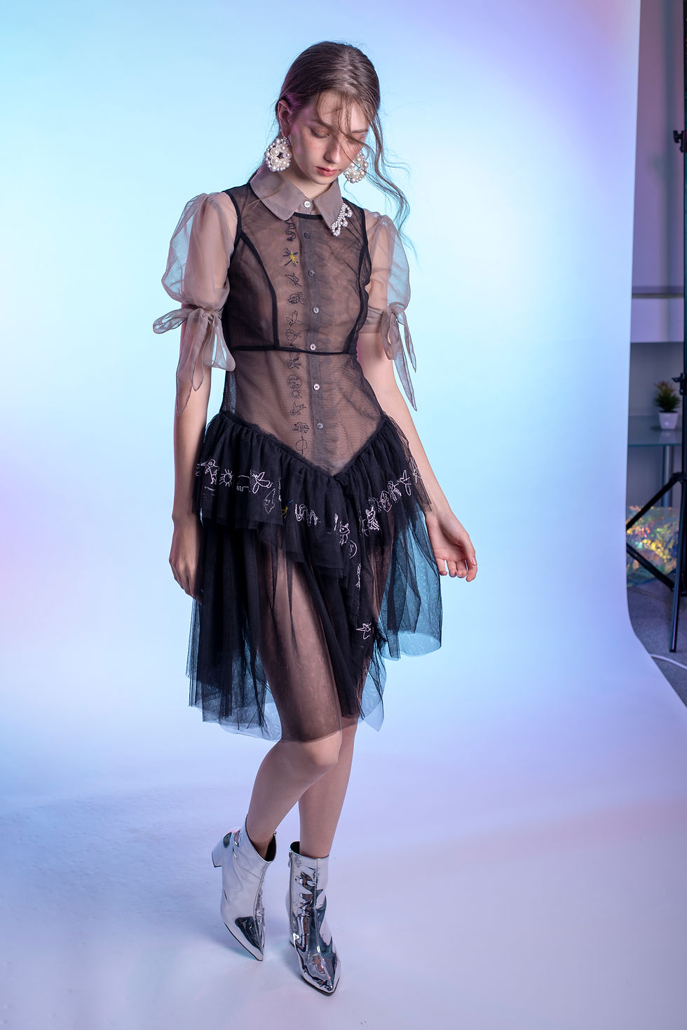 Thumbnail: Frills Dress With Doodle Embroider