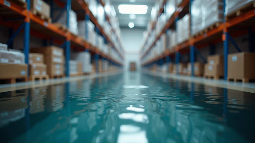 Vue en plongée d'un entrepôt moderne avec des systèmes de stockage automatisés