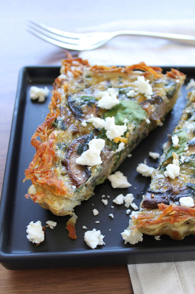 HashBrown Crusted Spinach, Mushroom & Goat Cheese Quiche