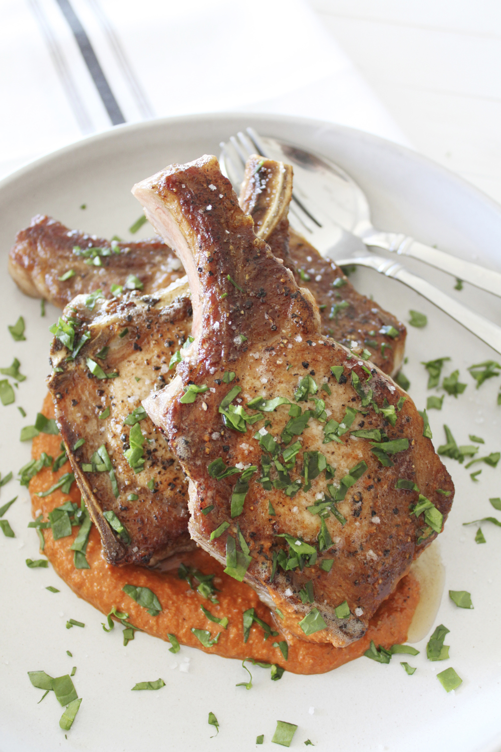 Browned Butter Pork Chops with Walnut Romesco Sauce The Delicious