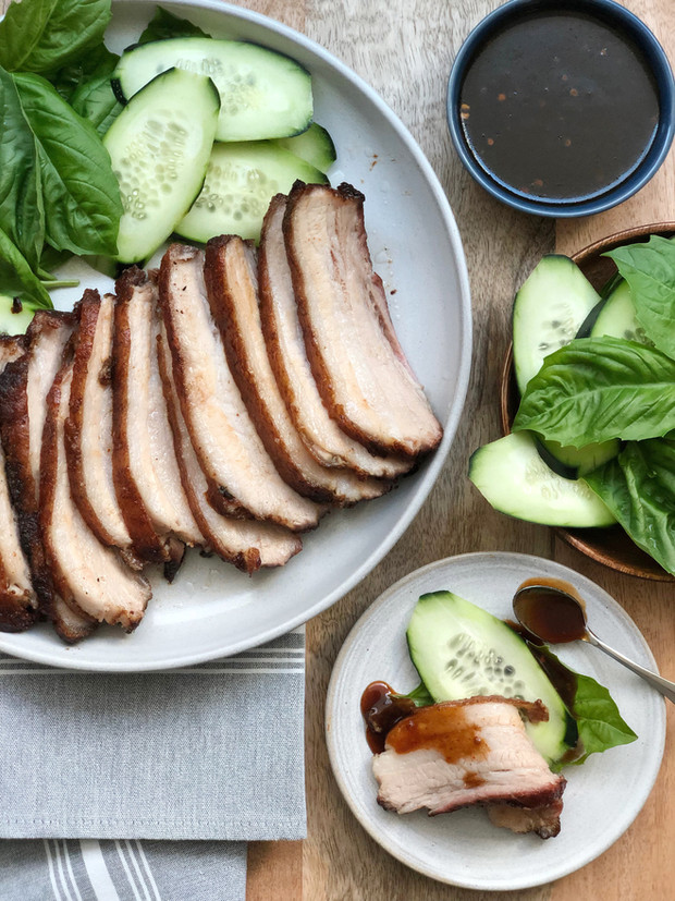 Crispy Pork Belly with Cucumber & Basil