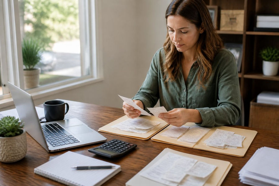 Flowchart illustrating tax preparation tips for organizing business receipts and digital bookkeeping records.