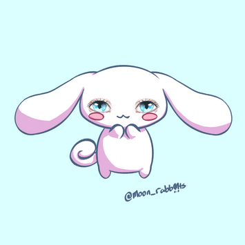 A white dog character with long ears. He is in front of a Blue background. He has realistic painted blue eyes