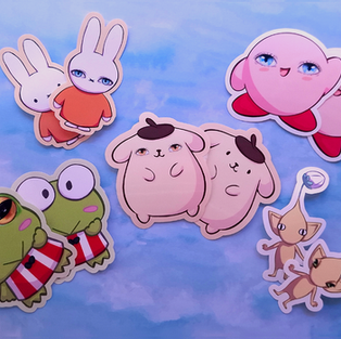 Real Eyes Character Stickers. Featuring, Miffy, Kirby, Keropi, Pompompurin, and Pikmin