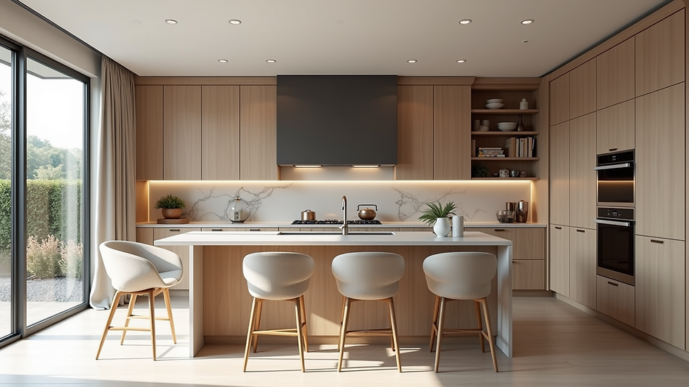 Eye-level view of a beautifully designed custom kitchen with modern appliances and a spacious island