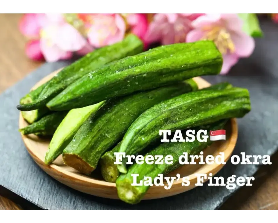 Thumbnail: Freeze dried okra Lady's Finger on a plate, TASG, organic food for birds, TheAmazonicaSingapore