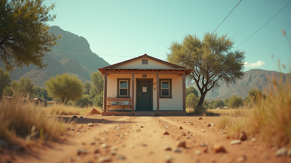 Eye-level view of a small rural clinic building