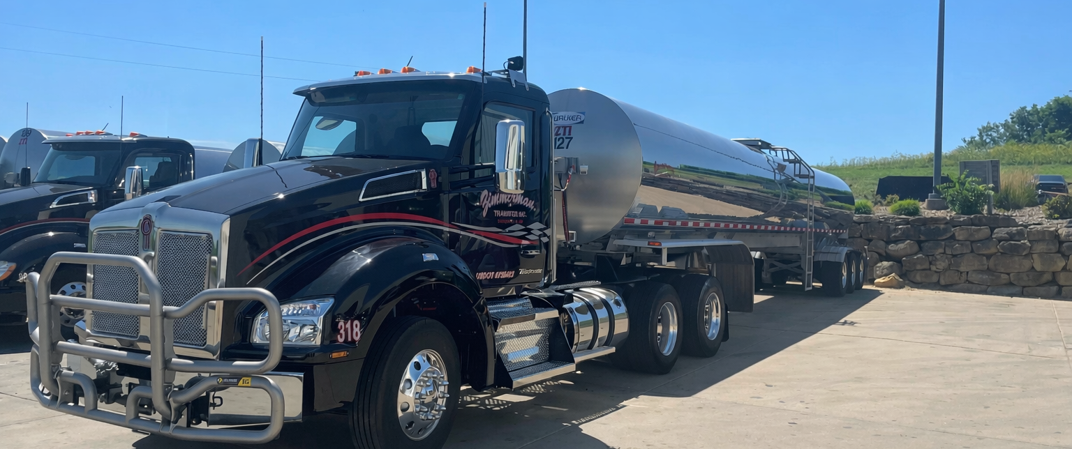 Polished Kenworth truck with tanker trailer.png