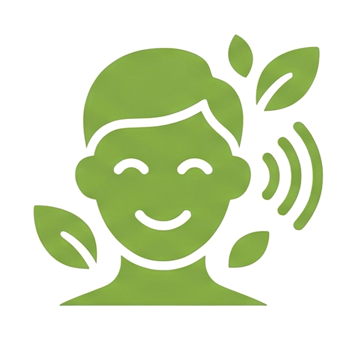 Icon of smiling guest with sound waves representing improved comfort and enhanced guest experience