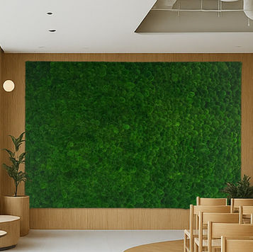 bun moss wall installed in a modern meeting room, featuring rich green texture and seamless acoustic surface