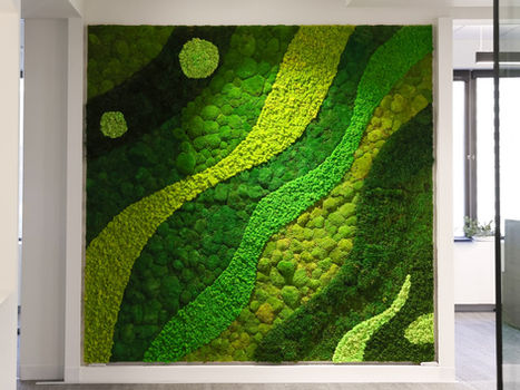 Wave-pattern moss wall at Colliers Boston using SeamlessMoss system