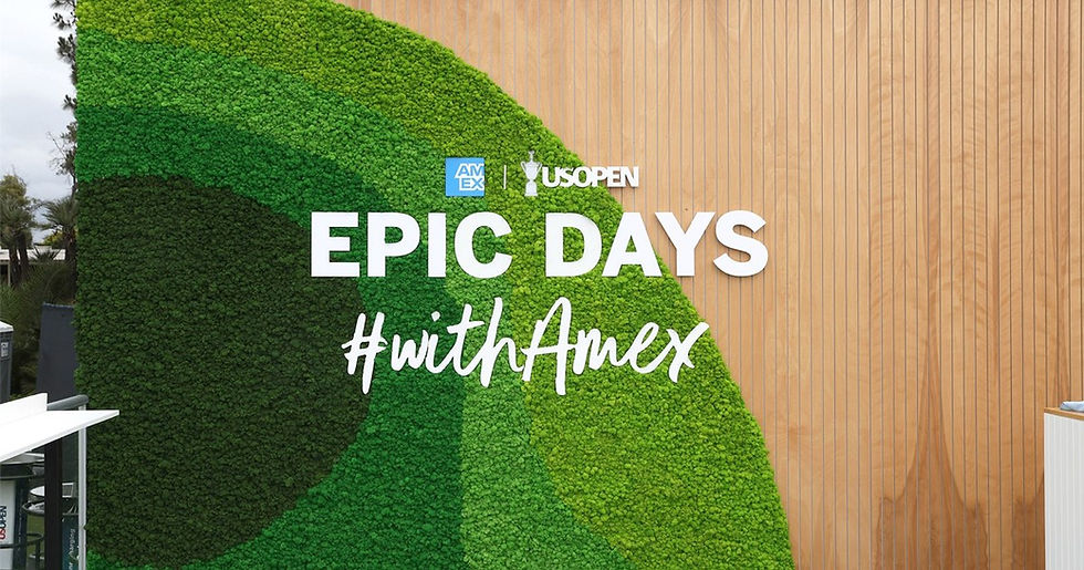 Custom Reindeer Moss Logo Wall designed for outdoor golf events, showcasing biophilic design.