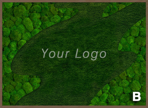 Organic style Moss Design B showcasing a designated space for "Your Logo" within a creatively shaped moss background, ideal for custom Moss Logo or Moss Sign installations.