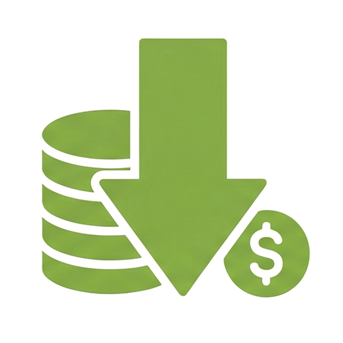 Icon showing reduced operating costs with downward arrow and dollar symbol representing cost savings