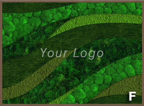 Fluid style Moss Design F features intricate curved lines of varying moss types and colors, perfectly crafted to frame "Your Logo" within an artistic Moss Logo or Moss Sign, providing a dynamic and natural aesthetic.