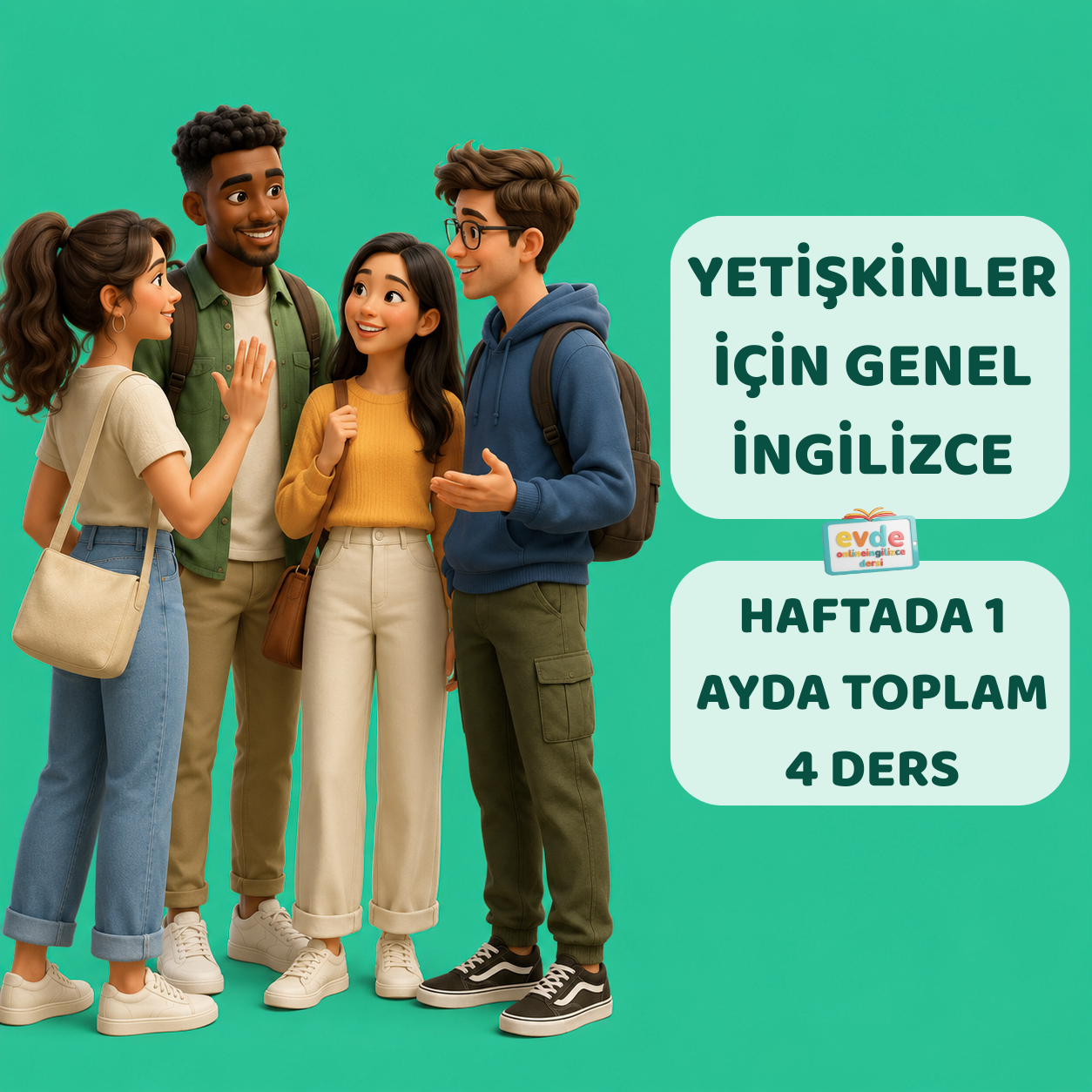 yetişkinler için online genel İngilizce dersi ayda 4 ders haftada 1 birebir Zoom dersi