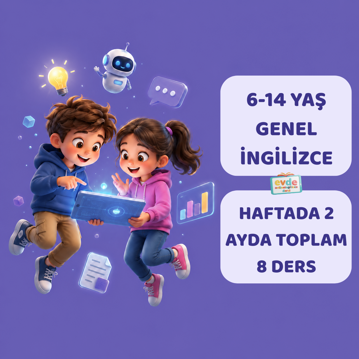 6-14 yaş online genel İngilizce dersi ayda 8 ders haftada 2 birebir Zoom dersi