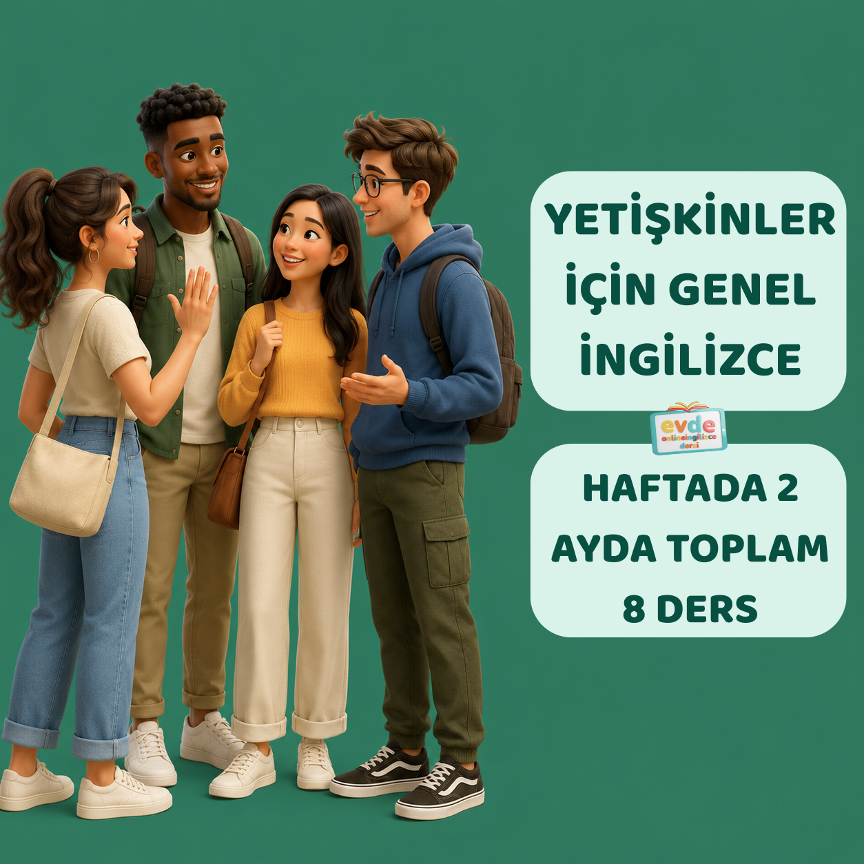 yetişkinler için online genel İngilizce dersi ayda 8 ders haftada 2 birebir Zoom dersi