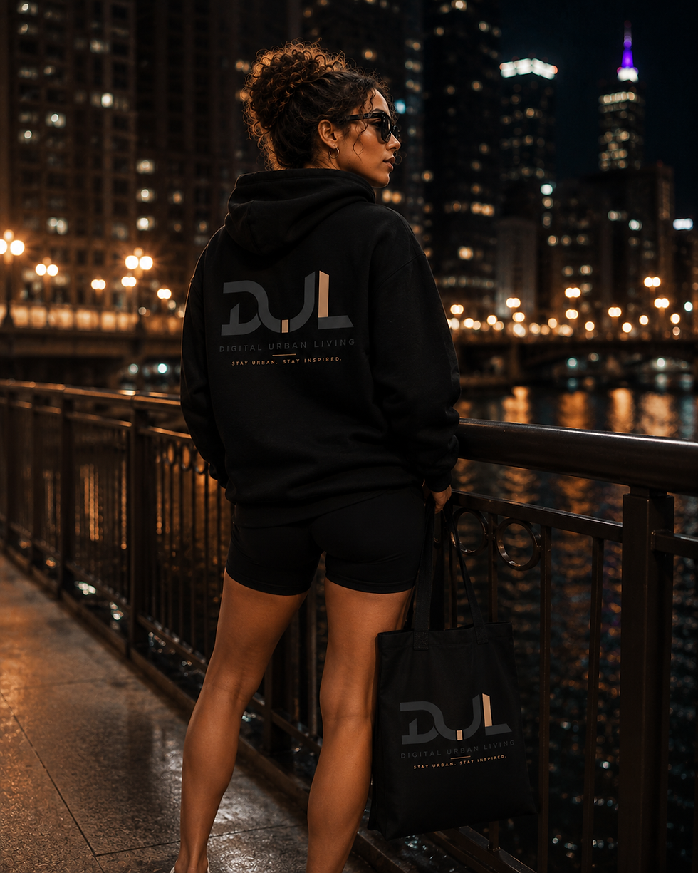 Thumbnail: DUL Signature Black Tote Bag, a premium everyday tote designed for work, travel, shopping, and modern city life.