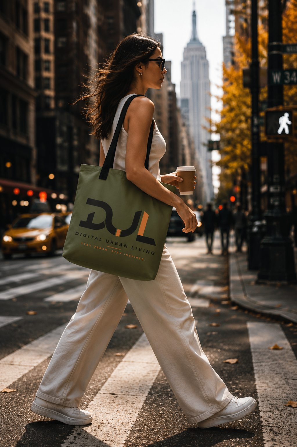 DUL Signature Olive Tote Bag with minimalist DUL logo and black cotton handles.