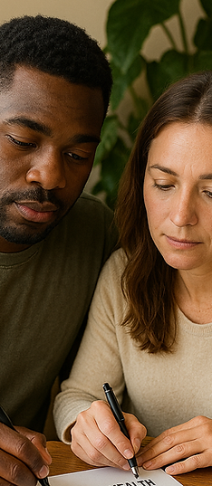 A Muli-Racial Couple Doing a n Online Couples Report