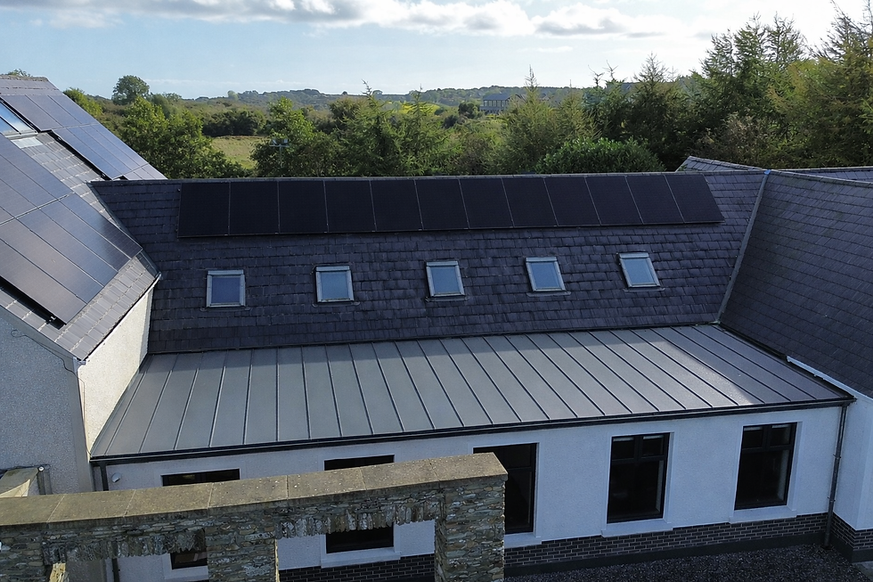 Zinc flat roof commercial building Monasterboice Louth RHEINZINK standing seam roof