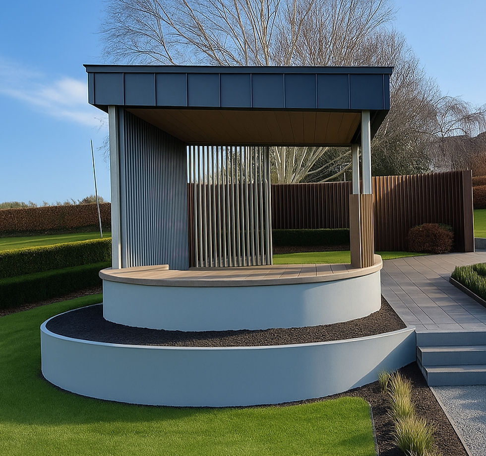 Ardee Garden Pavilion featuring modern zinc roofing and cladding by Alu Zinc Metal Roof Solutions — combining architectural d