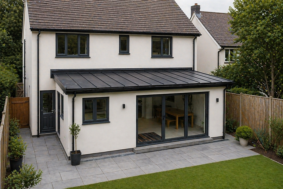 PREFA aluminium standing seam metal flat roof on a new extension in Dublin