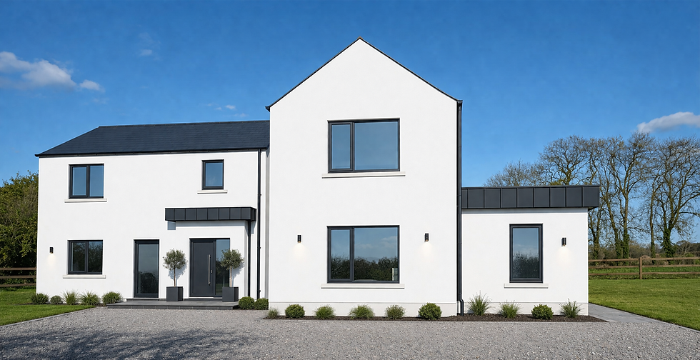 Black aluminium standing seam cladding Navan Meath RAL 9005 modern facade