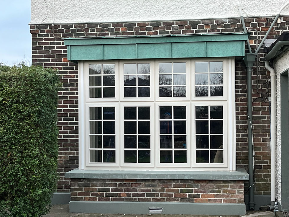 Vestis Copper Green aluminium bay window cladding creating the appearance of naturally aged copper on a home in Drogheda, Co. Louth.