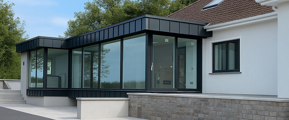 Clogherhead aluminium roofing and cladding project featuring Vestis Anthracite installed by Alu Zinc Metal Roof Solutions.