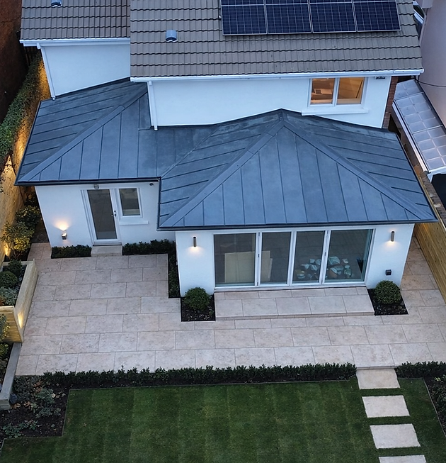 Zinc standing seam roof Dublin – Rheinzink hip roof on modern home in Foxrock