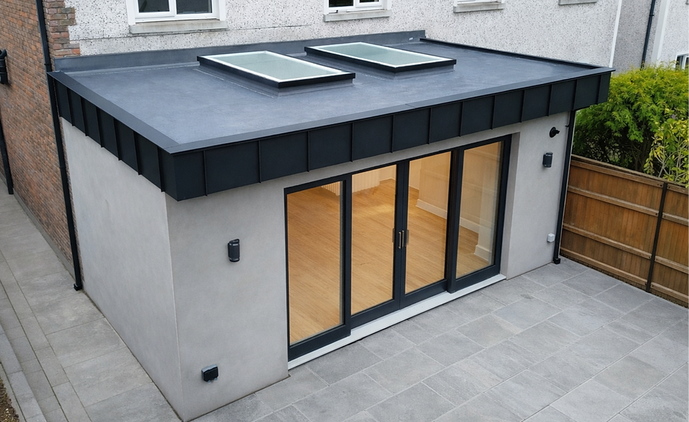 Mazzonetto Vestis aluminium cladding and PVC flat roof extension in Drogheda, County Louth