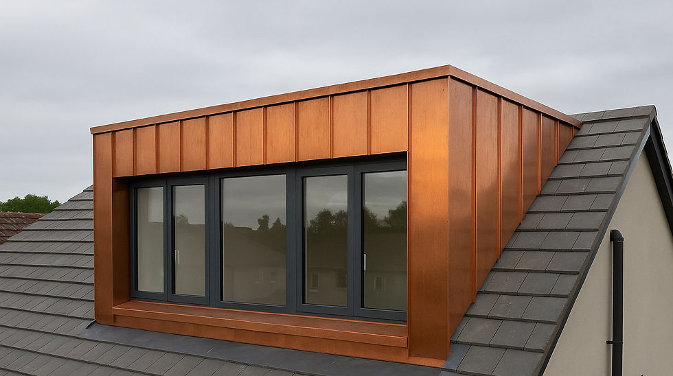 Copper standing seam dormer cladding installed in Dublin Ireland