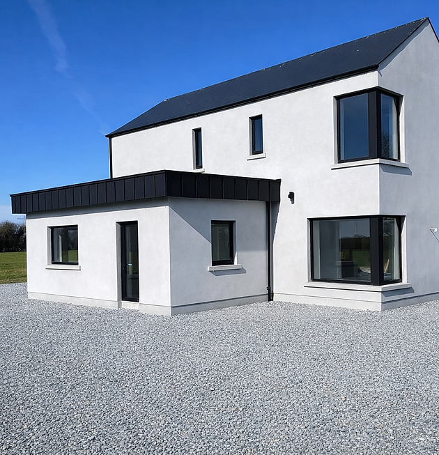 Vertical black aluminium cladding on contemporary new build house in Navan Meath