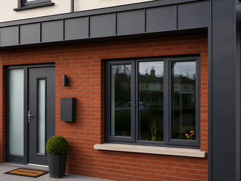 Close-up of Vestis Anthracite standing seam cladding on a residential extension in Laytown, Co. Meath.