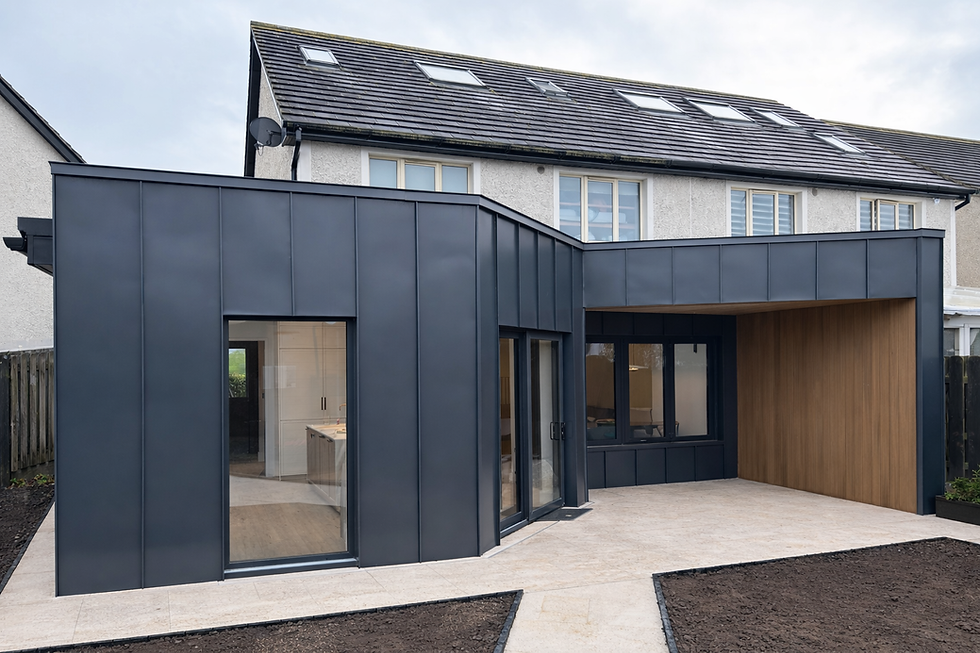 Vestis anthracite aluminium standing seam cladding on modern extension in Drogheda County Louth